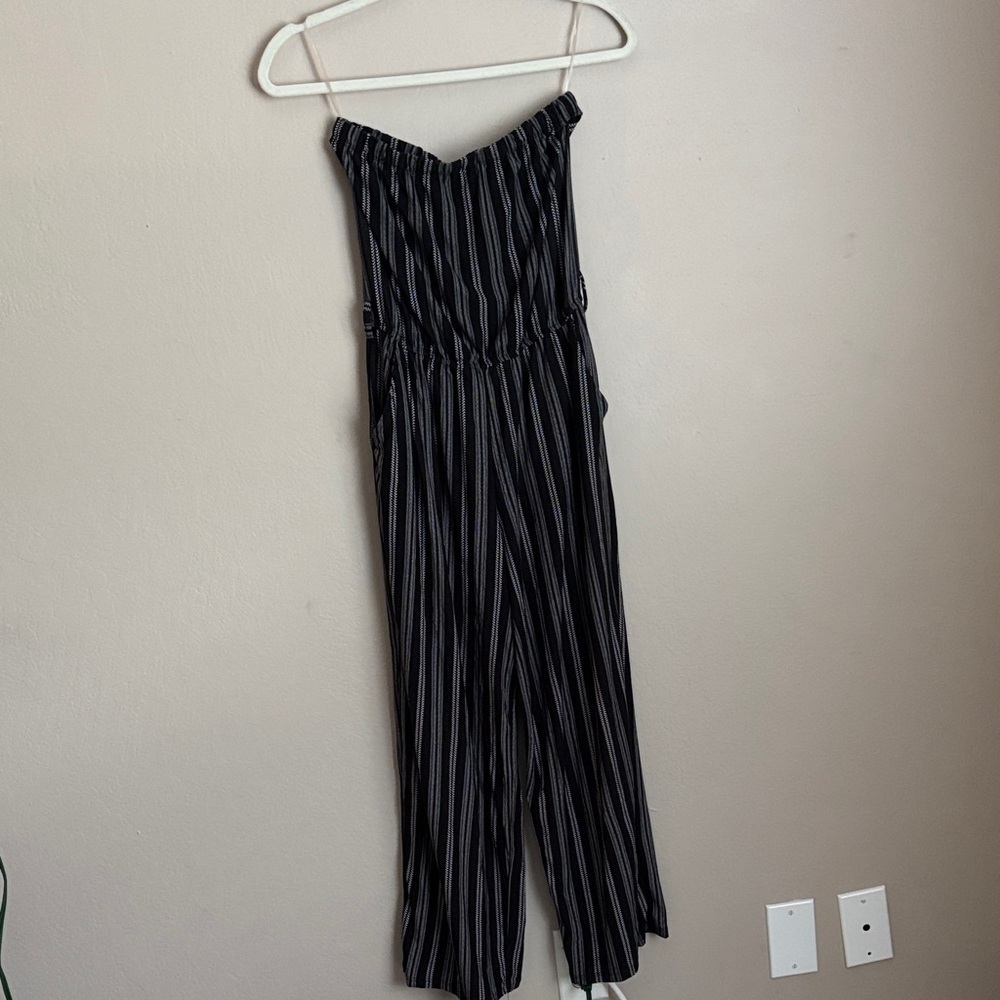 Derek Heart Black and Gray Tube Top Striped Jumpsuit size small